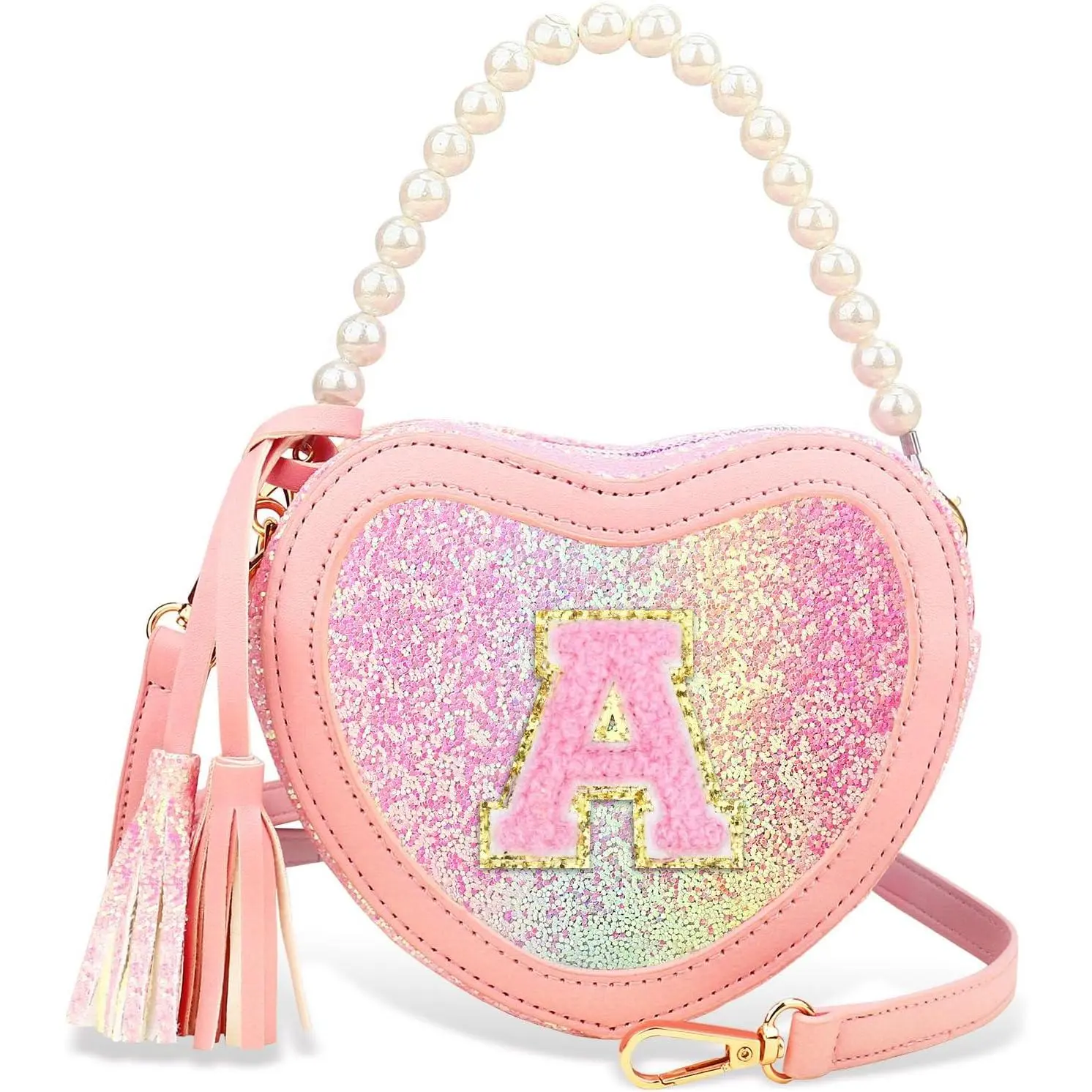 F-CPB15 Kids' Adjustable Polyester Preppy Heart Crossbody-Shoulder Purse with Buckle - Chic Children's Handbag for Little Girls, Fits Lipstick & Keys, Christmas Little Gifts for Girls Birthday Present, Christmas Gift, Graphic, Holiday, Street, Plain, 10 -
