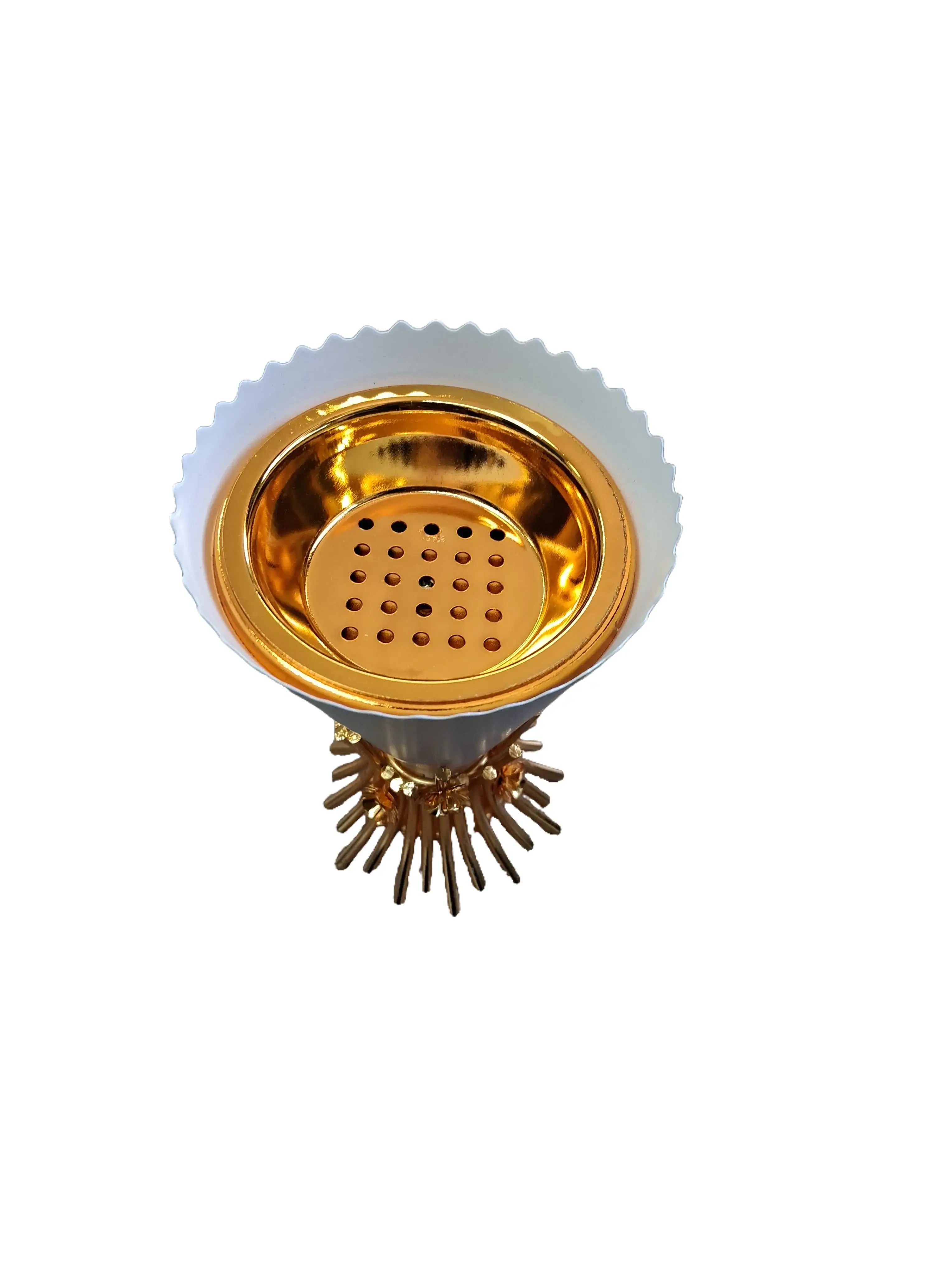 Non-Electric Oud Burner with White Scalloped Top & Gold Metal Base, Durable Stylish Home Fragrance Decor for Charcoal & Incense, Ideal for Decorating My Apartment