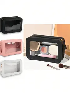 Simple Makeup Bag, Makeup Pouch, Perfect for School & Travel, Cute Transparent Mini Leather Cosmetic Storage, Fits Backpacks & Wash Bags, Waterproof Zipper Case