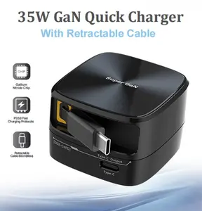 Super GaN Fast Charging Charger ,70W Retractable Wire Charger, Double PD35W/type-C (ios Adaptor) , Smart Phone Charger, Suitable For Most Mobile Phones Tablet iPad Laptop , Type C Device Fast Charging
