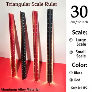 Aluminum Ruler for Designers and Students, 30cm 12-Inch Triangular Scale, Dual Color, Durable Aluminum Material, Complete Size Ratios