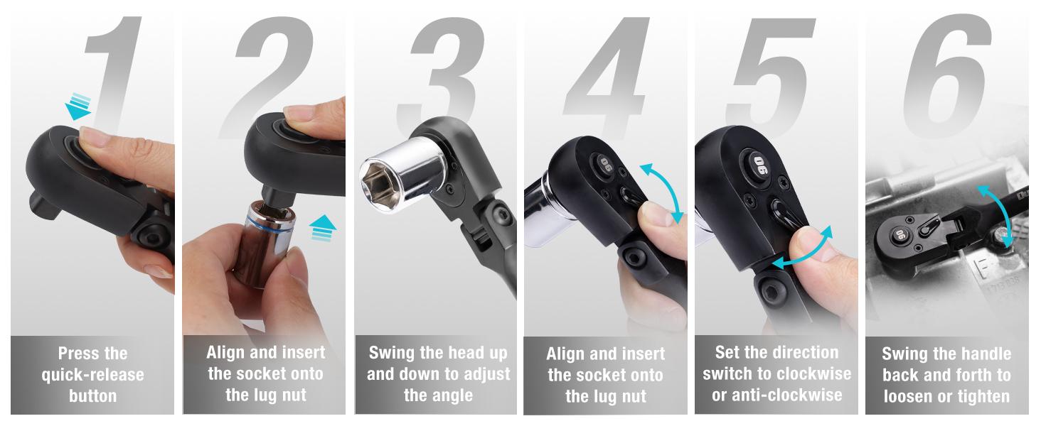 #backtoschool DURATECH 3-Piece Flex-Head Drive Ratchet Handle, 1/4", 3/8", 1/2" 90-Tooth Quick-Release Ratchet Wrench with 180° Pivoting Head & 7-Position Setting, Reversible, CR-V Made, Black Mn Phosphate Finish