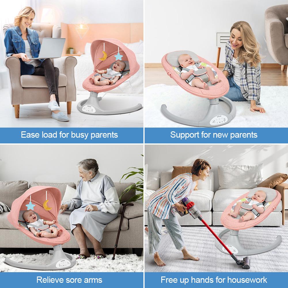 COMOMY Baby Swing for Infants with 5 Natural Sway Speeds, Portable Bt Music Baby Swing with Remote Control & 5-Point Harness, Hands-Free Baby Soother, Lightweight Baby Rocker for 5-20 Lb, 0-6 Months, Pink, Valentine's Day