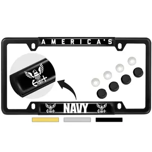 [Officially Licensed U.S. Navy Product] - Domed Custom-Made Personalized Thin (Narrow) Top 4 Hole Metal Car License Plate Frame with Free caps Car Accessories Truck