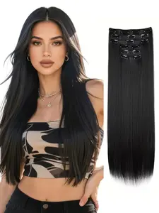 6pcs/Set Clip in Hair Extensions 24" Long Straight hair extensions Natural Soft Synthetic Hairpieces for Women Daily Use