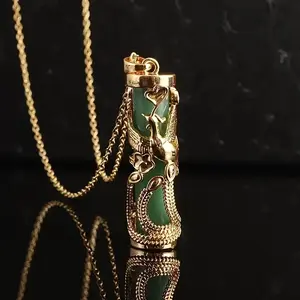 2pcs/set Classic Imitation Jade Bead Pendant Engraved Phoenix Dragon Necklace Suitable for Men Women Fashion Jewelry Accessories