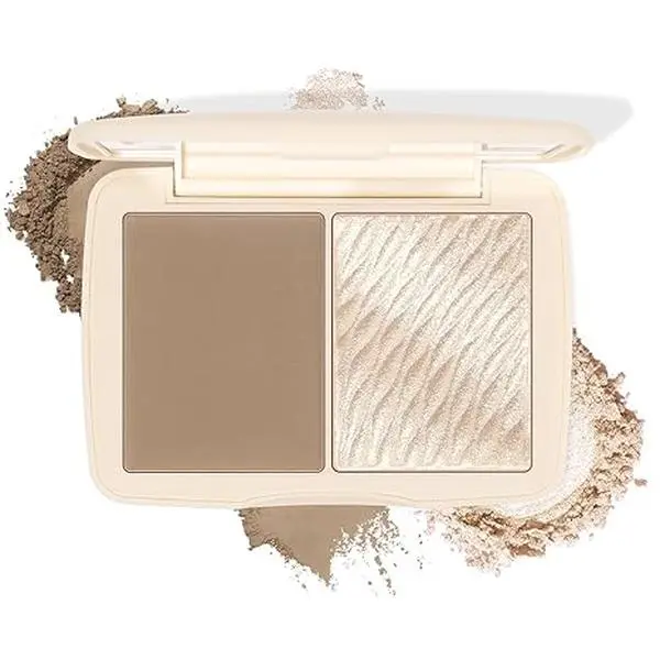 2-in-1 Contour & Highlighter Palette - Matte & Shimmer Face Makeup Duo, Highly Pigmented & Blendable Cheek Pallet, Long Lasting Sculpting Powder with Mirror 01 Soft Taupe (Natural Sculpt)