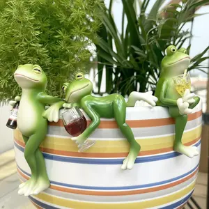 3 count Tipsy Frog Figurines,Flower Pot Hugger Ornament,Cute Frog Decor for  Pot Decorations,  Decor,Garden Decor, Balcony Indoor/Outdoor Ornaments Gifts for Woman