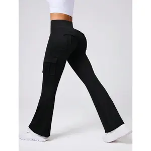 Women's High Waisted Leggings - Flared Yoga Bottoms with Peach Butt Effect, Tummy Control, Gym Sportswear Bottoms for Fitness & Outdoor Sports
