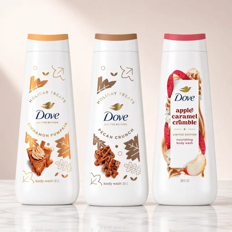 Dove Limited Edition Holiday Treats Body Wash for Deep Nourishment 20 fl oz - Cinnamon Pumpkin, Pecan Crunch, Apple cider Caramel Crumble