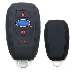 iJDMTOY Black Soft Silicone Key Fob Cover w/ Red Key Buttons For Subaru 2013-up BRZ, 15-up Legacy Outback Crosstrek, 16-up WRX/STi, 17-up Forester Impreza Keyless Fob