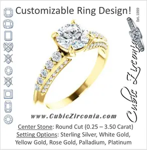 Cubic Zirconia Engagement Ring- The Rachelle (Customizable Round Cut with 3-Sided Round Prong Side Stones)