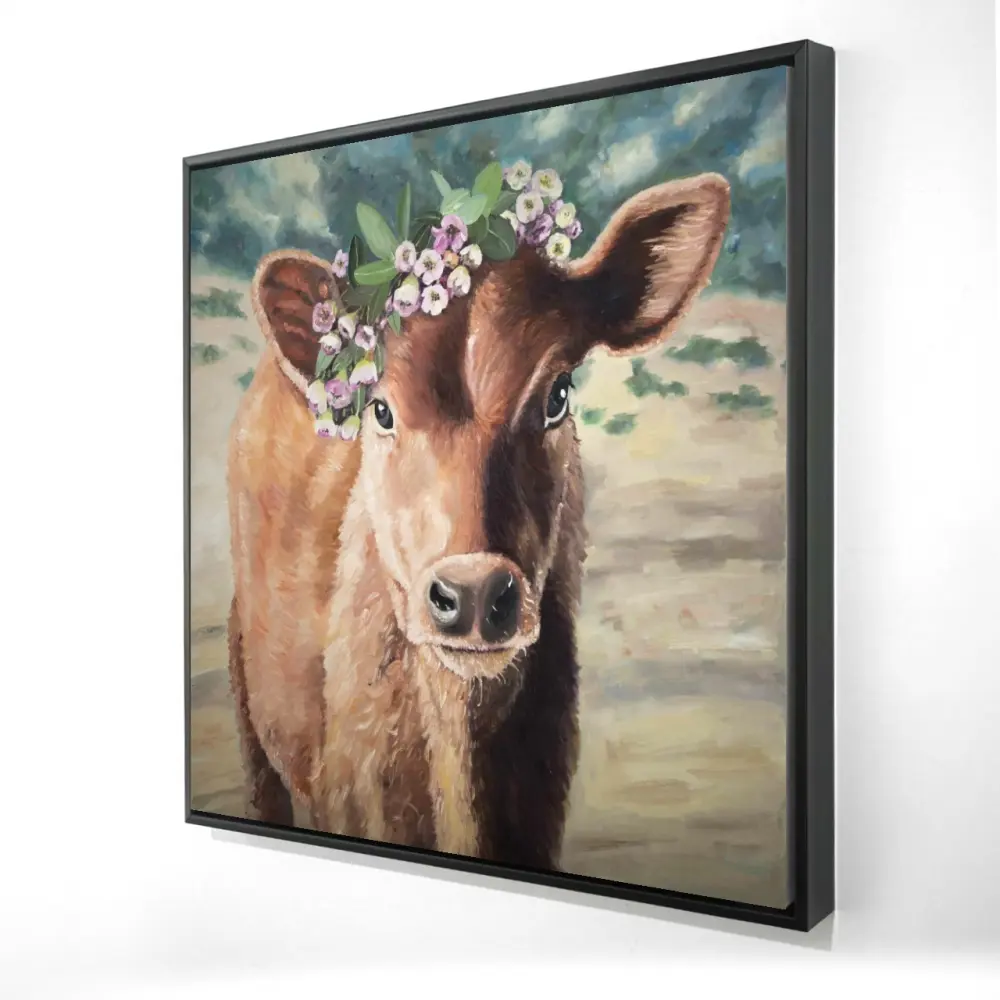 24x24 in. 360-Stand Country Rustic Jersey Cow Canvas Print, Nature Art, Farmhouse Animal Design Wall Arts, Hangable Home Decor for Bedroom, Home Supplies Gift