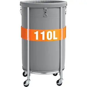 Laundry Hamper with Wheels, 110L Rolling Laundry Basket, Round Laundry Cart with Steel Frame and Removable Bag, 4 Casters and 2 Brakes, Dirty Clothes Hamper for Hotel, Home, Closet, Dorm, Gray