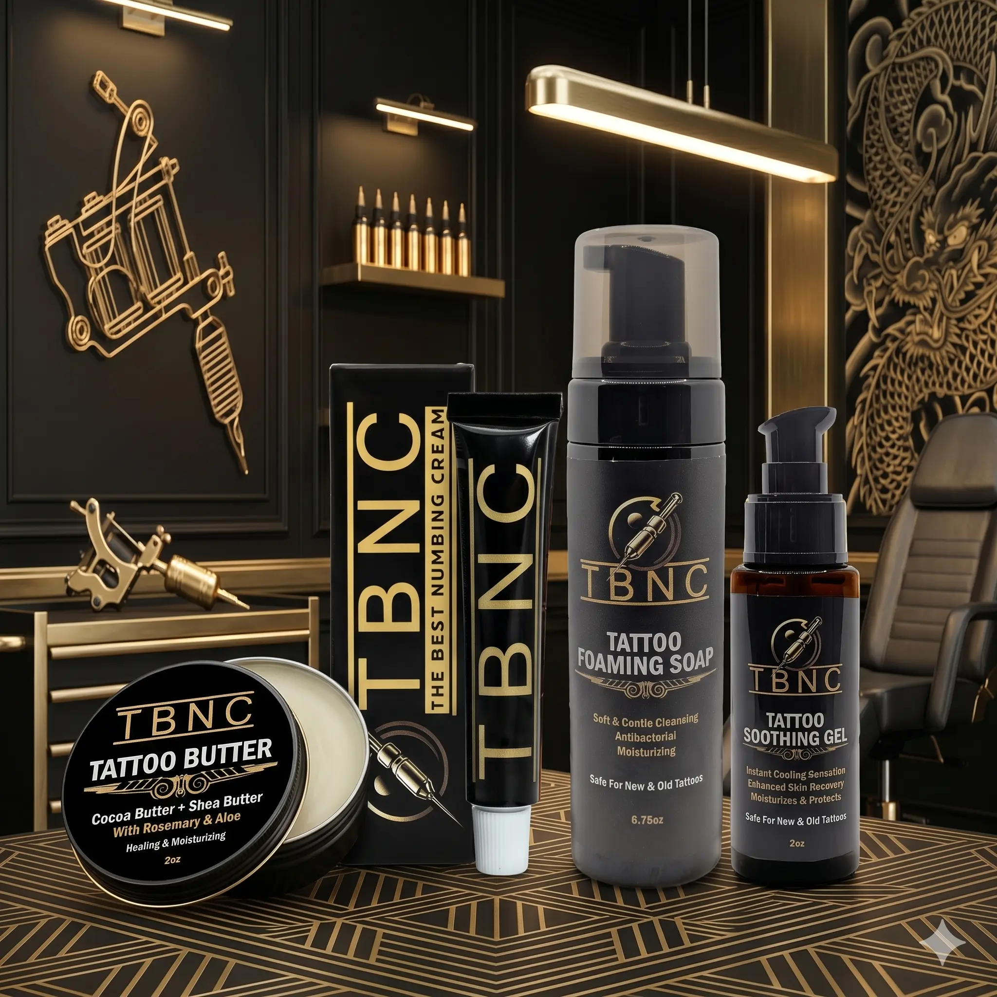 TBNC Beginner Tattoo Bundle - Numbing Cream, Foaming Soap, Soothing Gel & Butter for Smooth Healing and Comfort