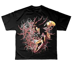 Shadow Hedgehog Graphic T-Shirt, Edgy Sonic Character Running With Red Chaos Energy Abstract Background, Unisex Streetwear Tee For Anime Game Fans, Retro Y2K Gaming Outfit