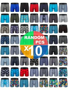 Men's Plus Size Boxer Briefs Shorts, 10pcs Random Style, Fashion Graphic, Breathable & Comfy, Novelty Underwear for Men