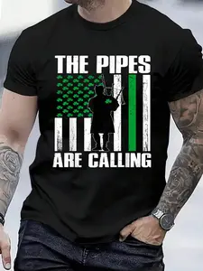 100% Cotton The Pipes Are Calling St Patricks Day Gift Irish Bagpipe T-Shirt Women's Men's Graphic Tee Crew Neck summer vacation Tops