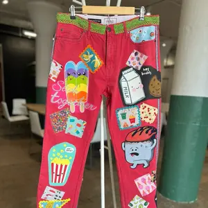 Funny food patches Upcycled custom jeans 36” waist