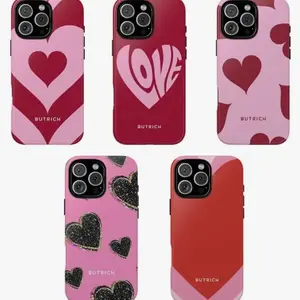 Combo Butrich Vibe Love Hearts Design Latin American Fashion Colorful Retro Pop Art Trendy Tough Phone Case. Sweet Chic Aesthetic Heavy Duty Shockproof Protective Smartphone Cover for iPhone 17 Pro Max 16 Air 15 14 13 12 11.