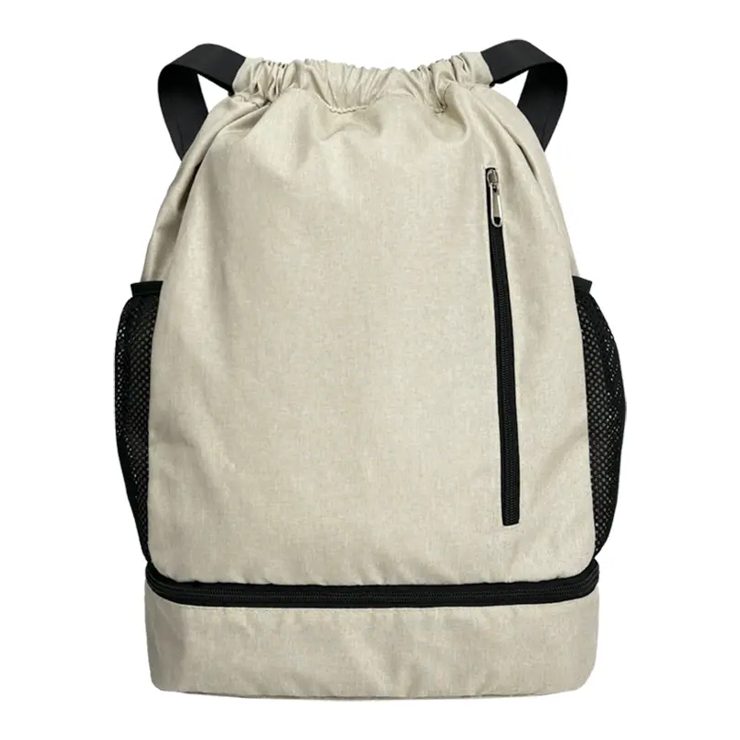 Jusenda Unisex Lightweight Drawstring Backpack, 21L Water Repellent Sports Bag in Waterproof Composite Cloth with Shoe Compartment & Tennis Racket Holder for Travel, All Seasons, Hiking, No, Ball Holder