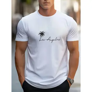 Men's Round-Neck Basic Casual T-Shirt with Elegant Letter Print Design - Plain Simple Essential Tee Suitable for Daily Casual Attire, All Year Round Wearing & Gentle Hand Wash Care - Timeless Minimalist Wardrobe Essential for Year-Round Daily Wear