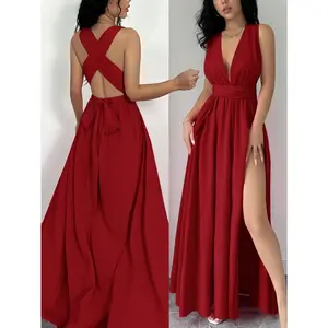 Shein raffinea sexy backless high slit long formal dress for New Year clothes maxi women outfit