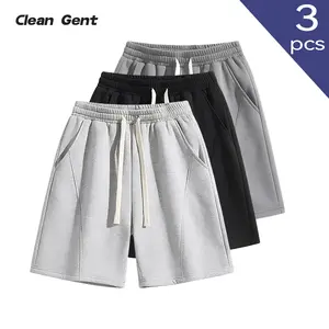 Clean Gent 3/2/1 pack men’s solid-color drawstring shorts—casual, breathable, comfortable running shorts for fitness training and everyday wear in all seasons.