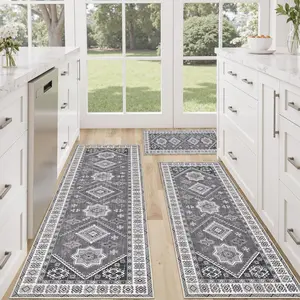 Bohemian Vintage Geometric Pattern Kitchen Rug Set, Decorative Area Rug, Easy Clean, Precision Bound Edges, Home Decor Multi-Scene Fit, Bohemian Style Rugs, Household Decorative Rug