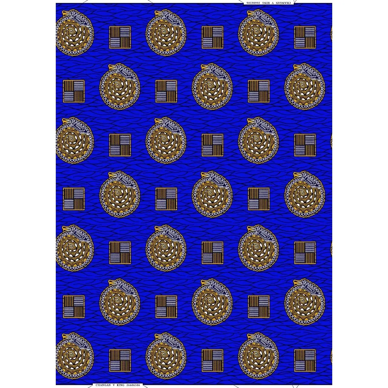 Royal Blue and Yellow Durable Polyester African Wax Print Fabric for Sewing, Soft Furnishings