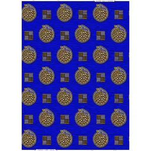 Polyester African Wax-Royal Blue  Yellow
