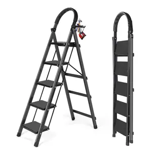5 Step Ladder, Ladders for Home, Anti-Slip Pedals, Aluminum Step Stool Foldable, Lightweight to Move, Ease of Storage,Portable for Closet Kitchen Library, Hold 300lbs