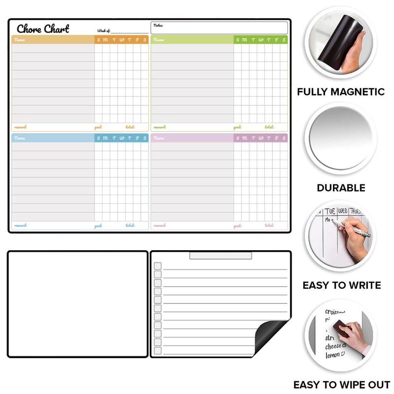 Chore Chart & 2 Counts Dry Erase Board, 1 Set Magnetic Chore List Board, Shopping List Board, Wall Planner, Home & Office Presentation Supplies