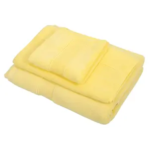 Unique Bargains Soft Absorbent Cotton Bath Towel for Bathroom kitchen Shower Towel Classic Design 3 Pcs Yellow