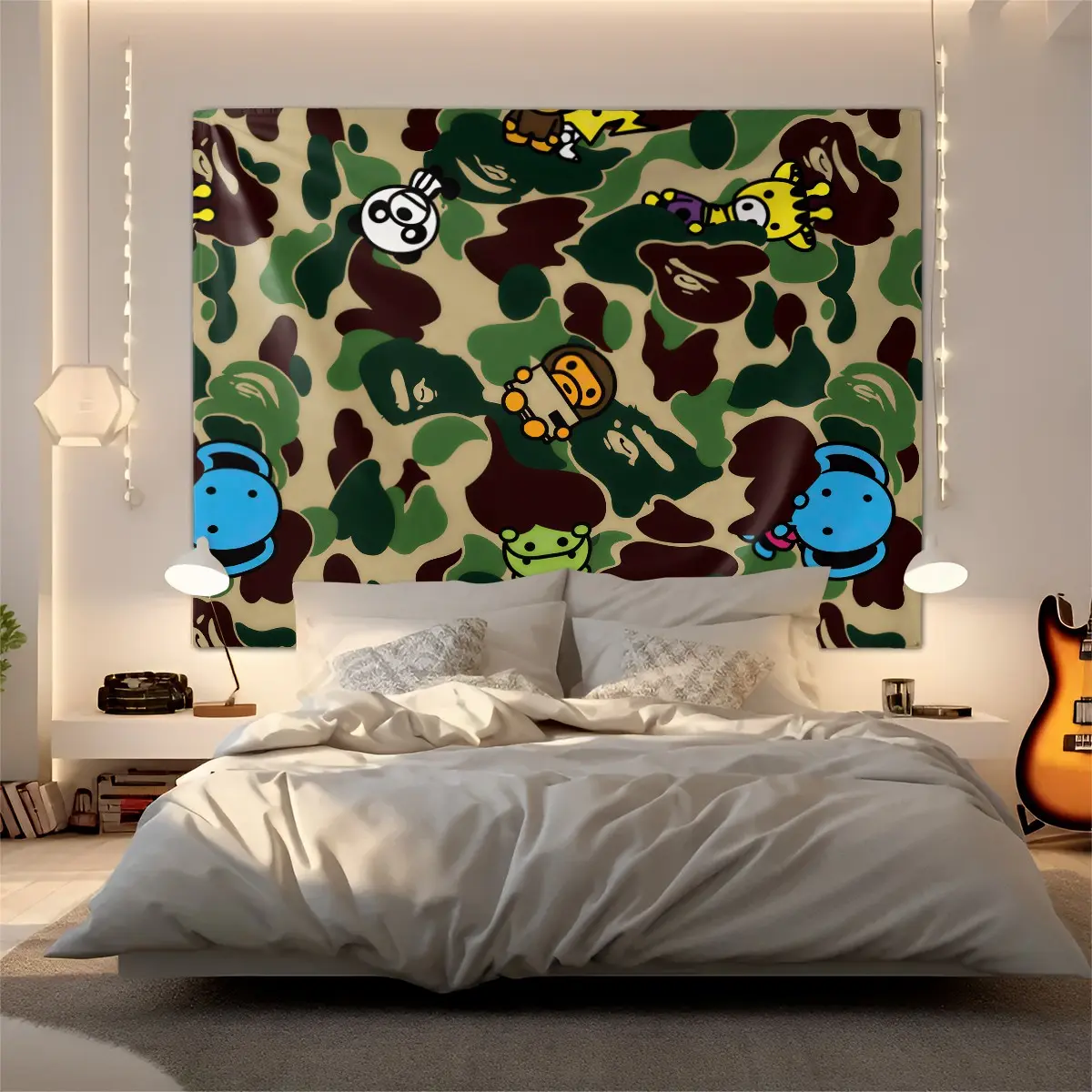 Cartoon-Style Camouflage Monkey and Gorilla Tapestry, Tapestry Wall Hanging, Simple Wall Tapestry, Camouflage Pattern Combined with Cute Cartoon Animal Designs, Suitable for Decorating Bedrooms, Living Rooms, and Outdoor Parties, Also Makes A Great Gift
