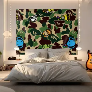 Cartoon-Style Camouflage Monkey and Gorilla Tapestry, Tapestry Wall Hanging, Simple Wall Tapestry, Camouflage Pattern Combined with Cute Cartoon Animal Designs, Suitable for Decorating Bedrooms, Living Rooms, and Outdoor Parties, Also Makes A Great Gift