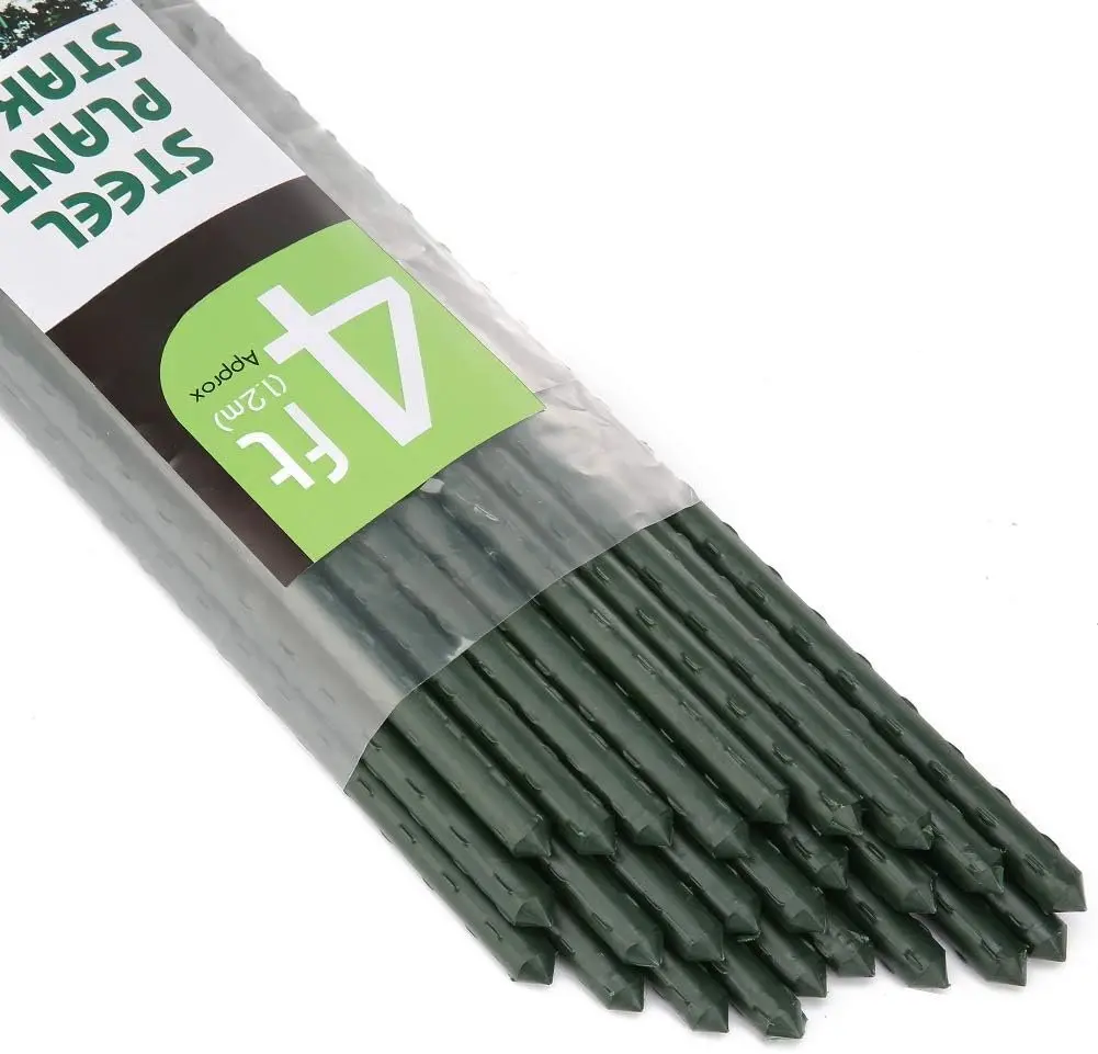 Steel  Stakes 4 , Plastic Coated Metal Garden Stakes Supports Climbing for Tomatoes, Trees, Beans, 25 Pack