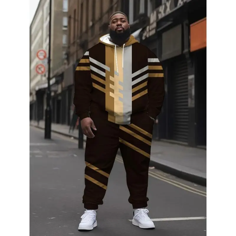 Aost-Effect 2pcs Plus Size Color Block Men's Casual Hoodie Tracksuit, Hooded Sweatshirt & Pant Set Aost-Effect 2pcs Plus Size Color Block Men's Casual Hoodie Tracksuit, Hooded Sweatshirt & Pant Set