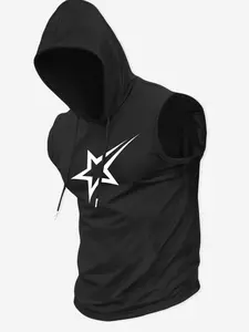 Men's Sleeveless Hooded Tank Top - Star Graphic Apparel, Athleisure Breathable Clothes, Athletic Gym Workout Style, Breathable Quick-Dry Fabric, Drawstring Hood, Bodybuilding Training, Streetwear & Casual Daily Wear, Top for Fitness Enthusiasts