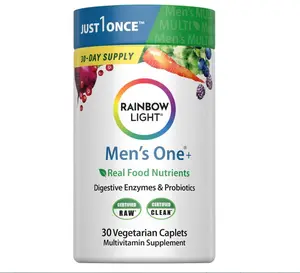 Rainbow Light Mens Multivitamin One + | 30 Caplets | Real Food Nutrients, Digestive Enzymes & Probiotics