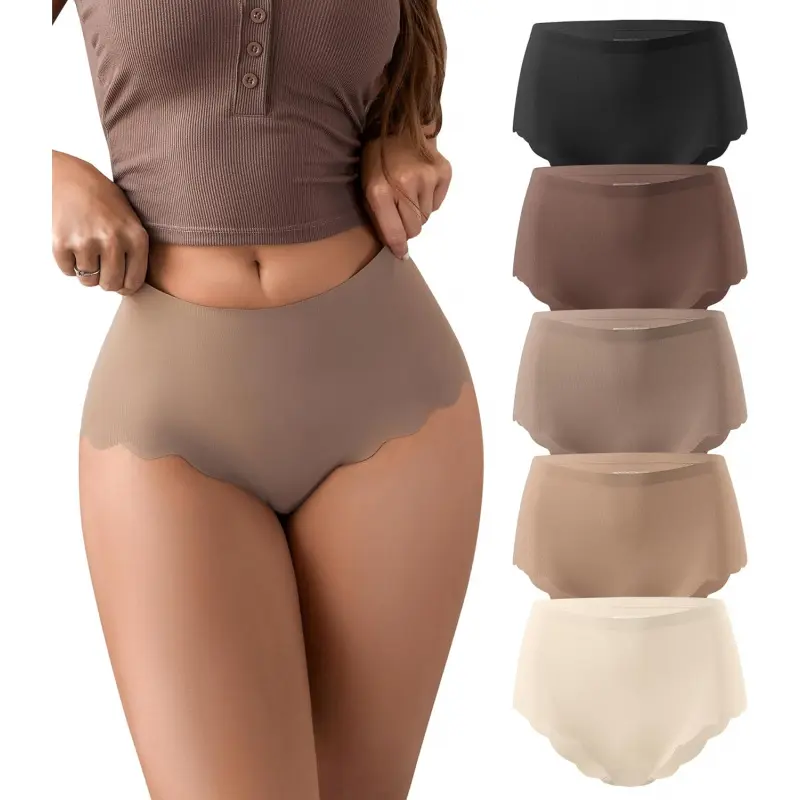 Women's Seamless Ribbed Underwear Multi-Pack, High Waisted Cheeky Lingerie for Ladies with a Smooth No-Show Fit, Fabric, Cotton, Hip, Wave, Basic, Panties, Minimalist, Lady, Elastic, Breathable, Comfortable, Soft, Female, Daily Wear, Ribbed Fabric, Sexy