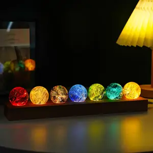 7 Chakra Crystals Spheres Sets 40mm Crystal Healing and Balance Ball with LED Wooden Stand, Perfect for Meditation, Mood Lighting and Night Light, Home Office Decor Gifts