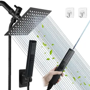Shower Head, Rain Shower Head with Handheld ,High Pressure 8'' Rainfall Stainless Steel Shower Head / 2 Settings Handheld Shower Combo with Shower Holder and 78'' Explosion-Proof Hose (Black)
