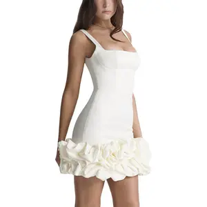 Women Spaghetti Strap Bodycon Dress Solid Color Pleated Ruffle Hem Sleeveless Party Dress for Cocktail Nightclub Beach, Ladies Clothes for Indoor Outdoor Wear � � gift � � Gift