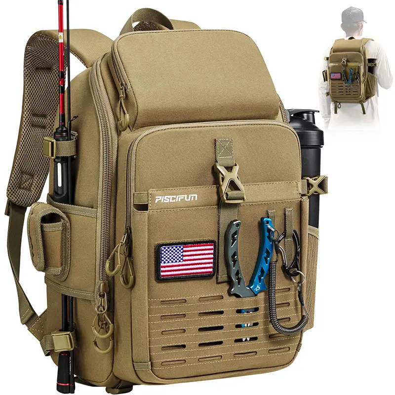 Piscifun Fishing Backpack 15L with Rod Holder Durable 600D Polyester MOLLE System Ergonomic Design for Fishing Gear Storage Piscifun Fishing Backpack 15L with Rod Holder Durable 600D Polyester MOLLE System Ergonomic Design for Fishing Gear Storage