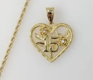 Plated Heart "My 15" Quince 2mm Rope/Braided Chain Necklace