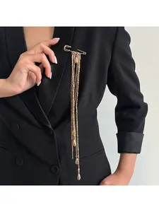 European and American cross-border jewelry ins metal chain tassel pin brooch design CCB drop-shaped suit pendant