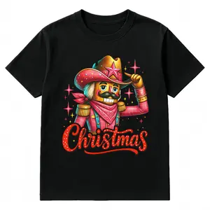 Western Christmas Nutcracker T-Shirt Women's Cowboy Holiday Graphic Tee Cute Country Christmas Top