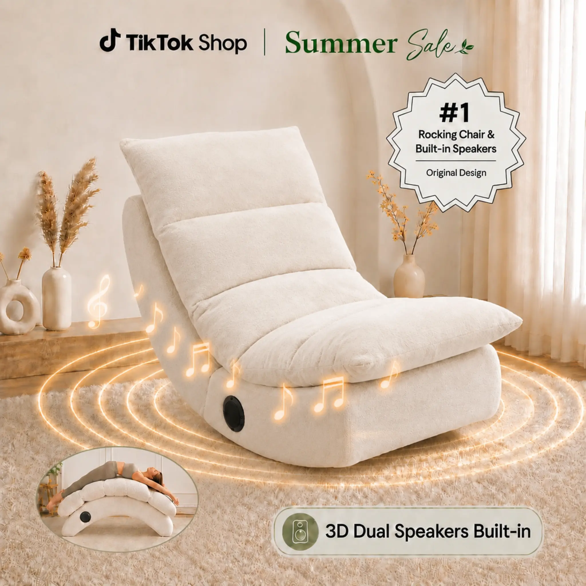 [300lbs Capacity] Chenille Fabric Single Seat Yoga Armchair for Adults, Ergonomic Recliner Furniture with Built-in Speakers, Skin-Friendly, Good Rebound, Space-Saving, Easy Move Yoga Equipment, Living Room Furniture, Father's Day Gift