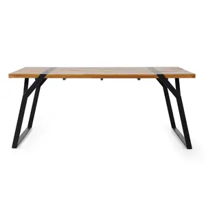 70.75" Industrial Teak Finish Patio Table for Deck, Backyard & Garden